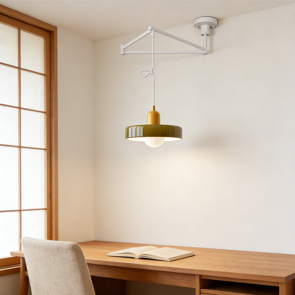 Modern Cream Glass Adjustable Swing Arm Pendant Light