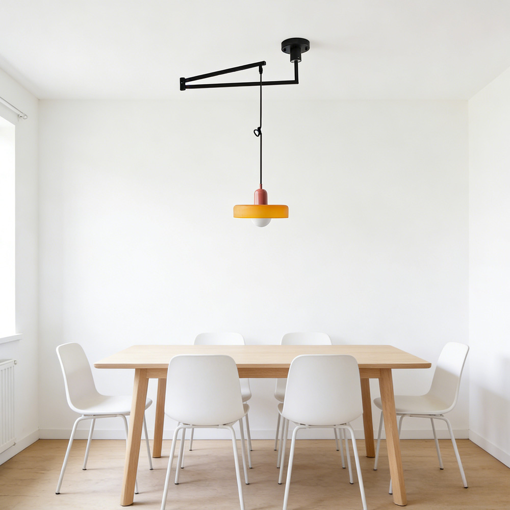 Modern Cream Glass Adjustable Swing Arm Pendant Light