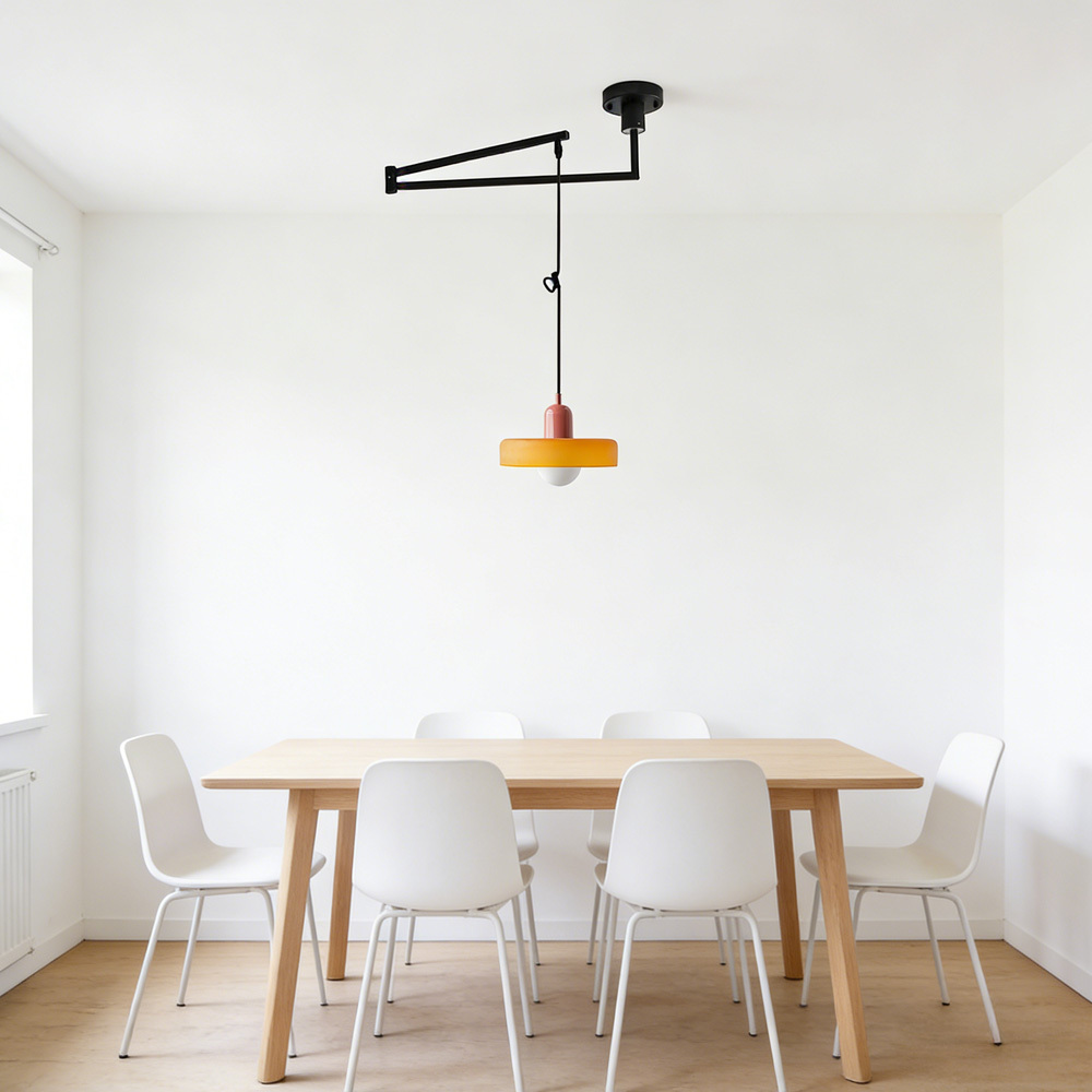 Modern Cream Glass Adjustable Swing Arm Pendant Light