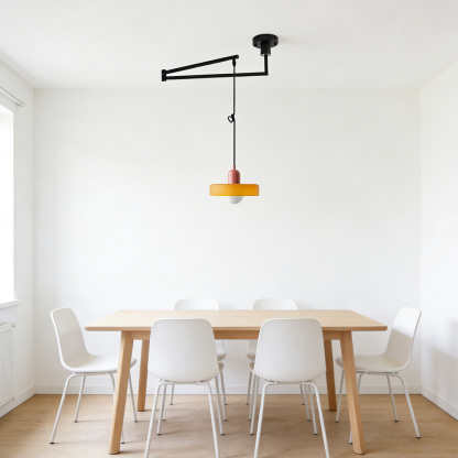 Modern Cream Glass Adjustable Swing Arm Pendant Light