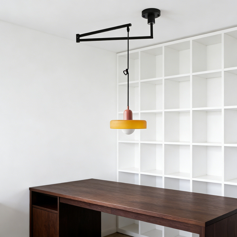 Modern Cream Glass Adjustable Swing Arm Pendant Light