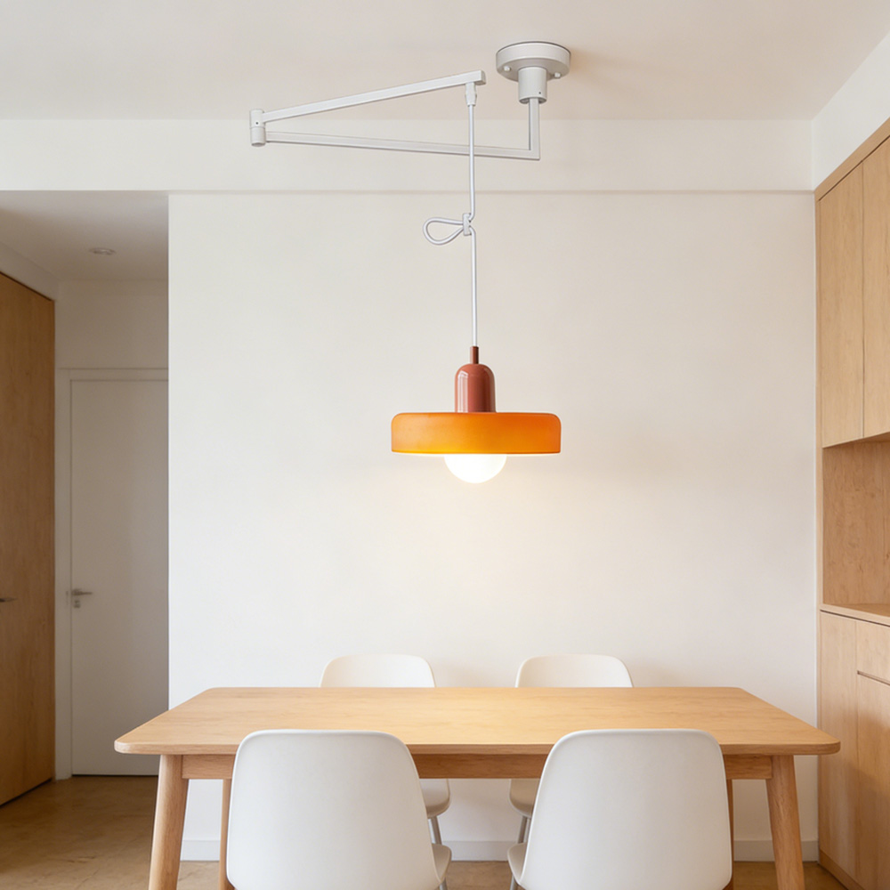 Modern Cream Glass Adjustable Swing Arm Pendant Light