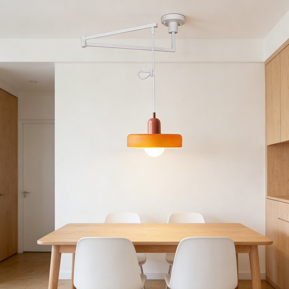 Modern Cream Glass Adjustable Swing Arm Pendant Light