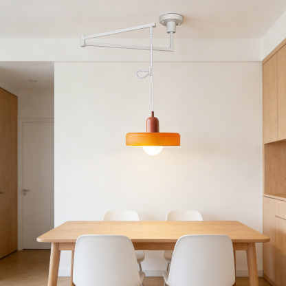 Modern Cream Glass Adjustable Swing Arm Pendant Light