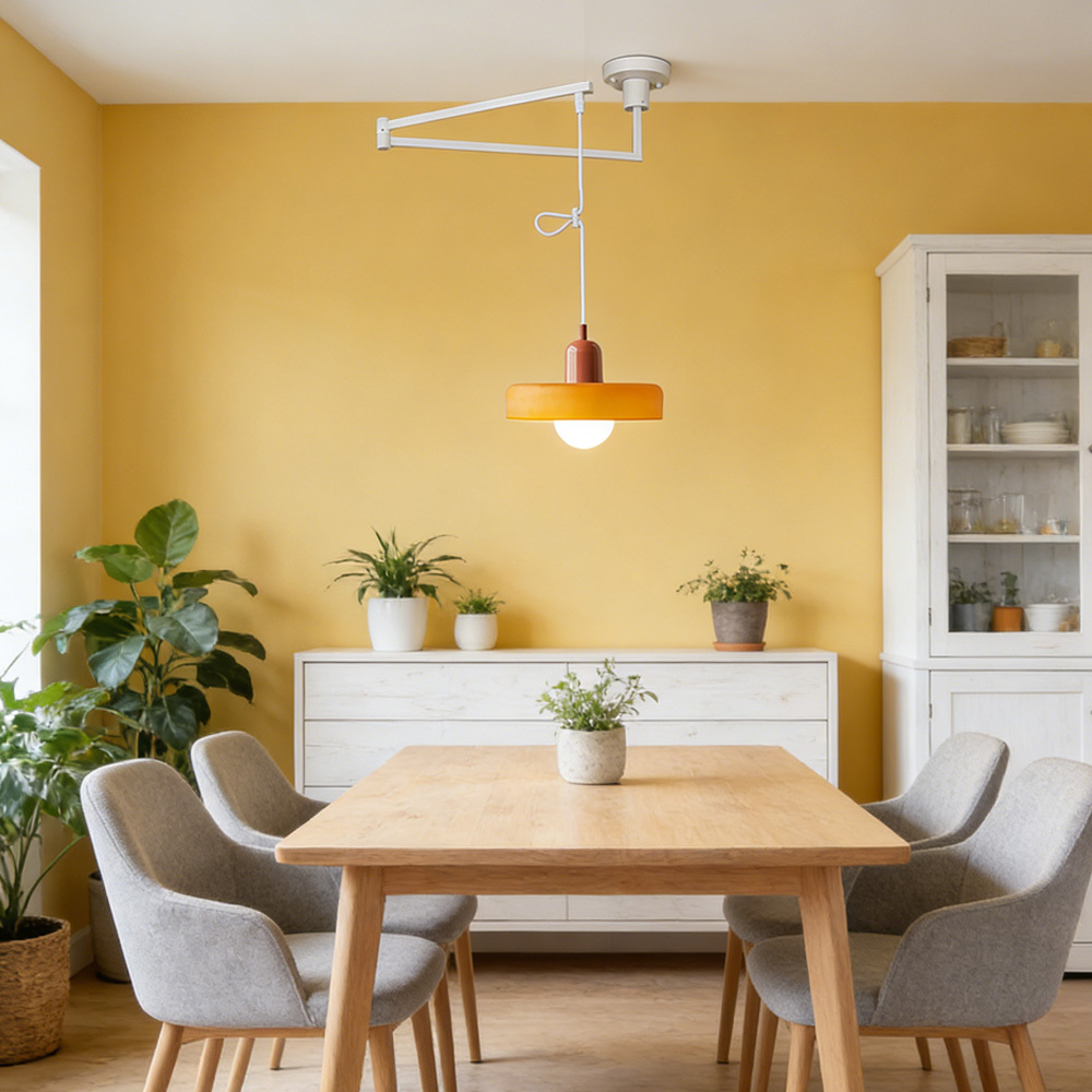 Modern Cream Glass Adjustable Swing Arm Pendant Light