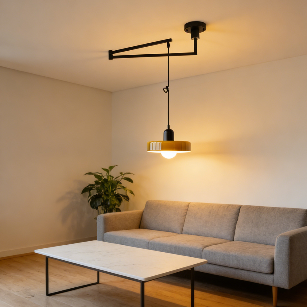 Modern Cream Glass Adjustable Swing Arm Pendant Light