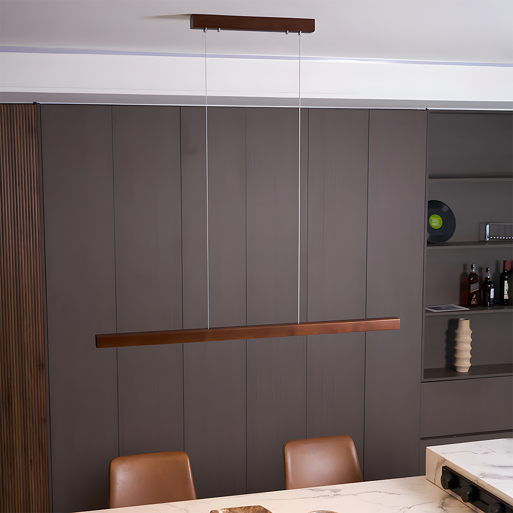 Modern Dimmable Wooden LED Linear Pendant Light 