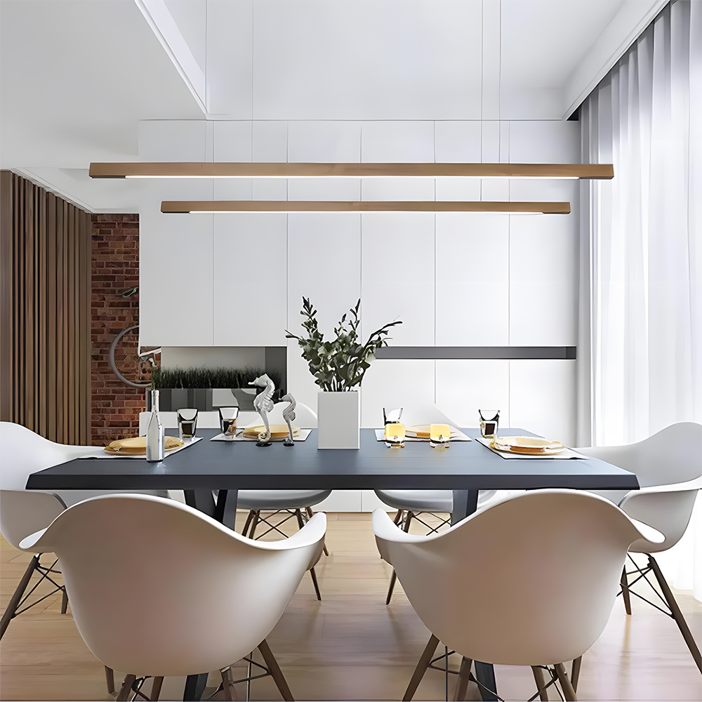 Modern Dimmable Wooden LED Linear Pendant Light 