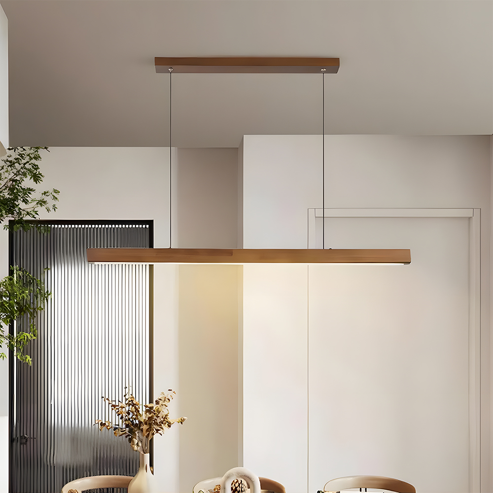 Modern Dimmable Wooden LED Linear Pendant Light 