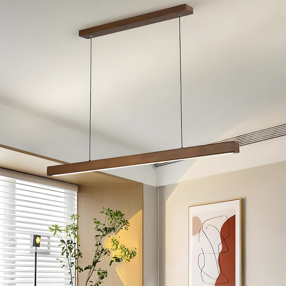 Modern Dimmable Wooden LED Linear Pendant Light 