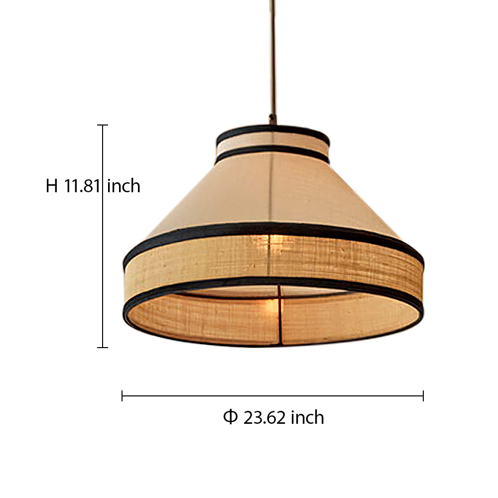 Modern Fabric and Iron Natural Wood Finish Pendant Light 