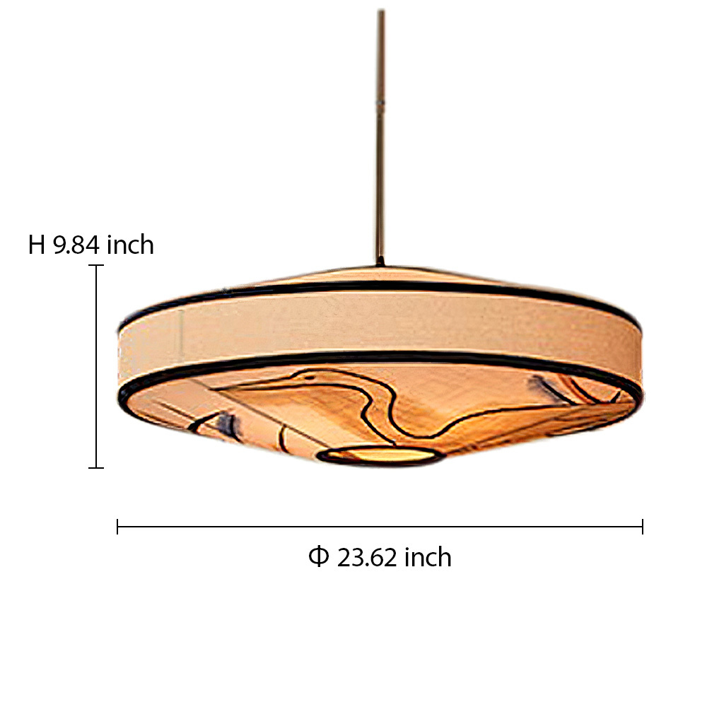 Modern Fabric and Iron Natural Wood Finish Pendant Light 