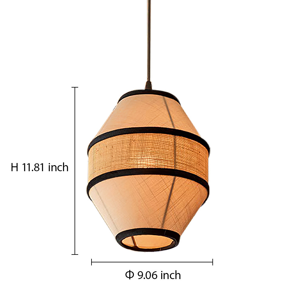 Modern Fabric and Iron Natural Wood Finish Pendant Light 