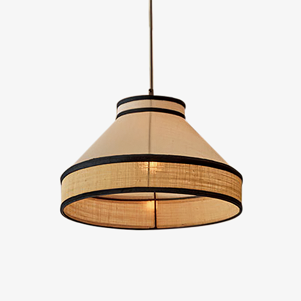 Modern Fabric and Iron Natural Wood Finish Pendant Light 