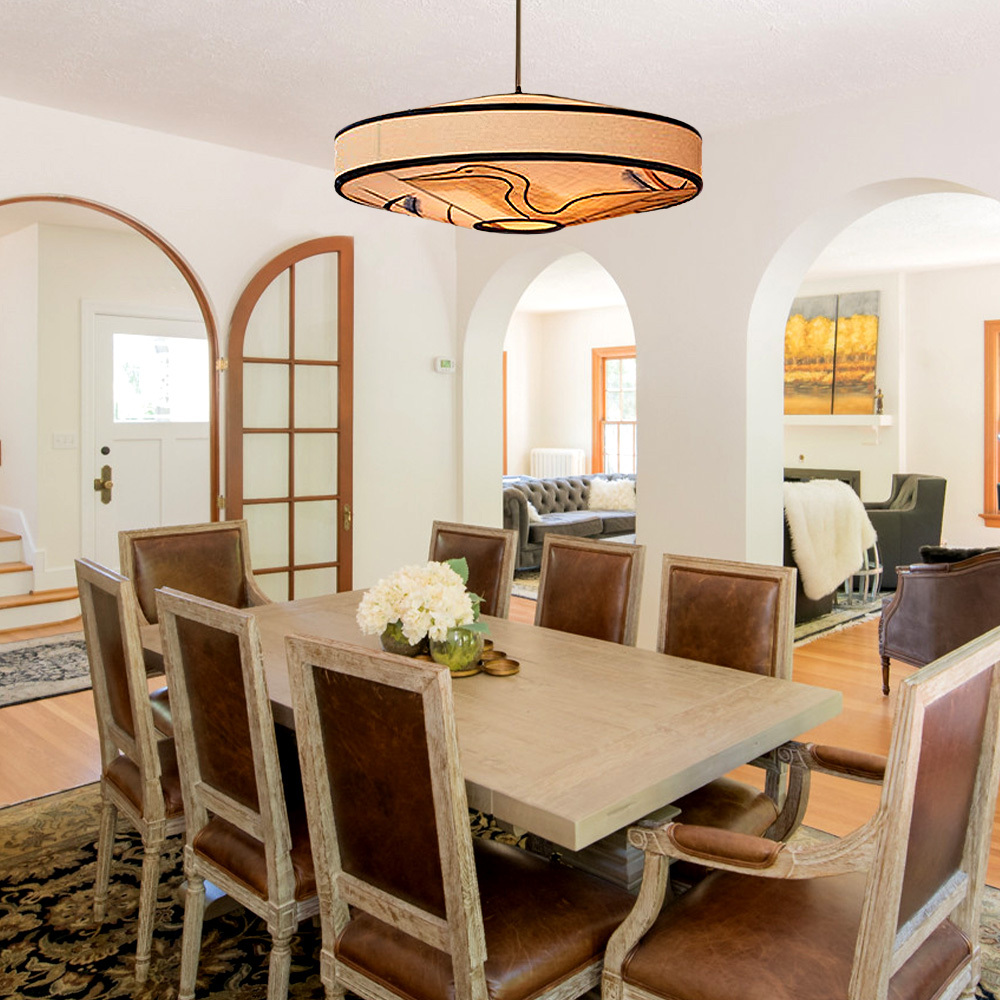 Modern Fabric and Iron Natural Wood Finish Pendant Light 