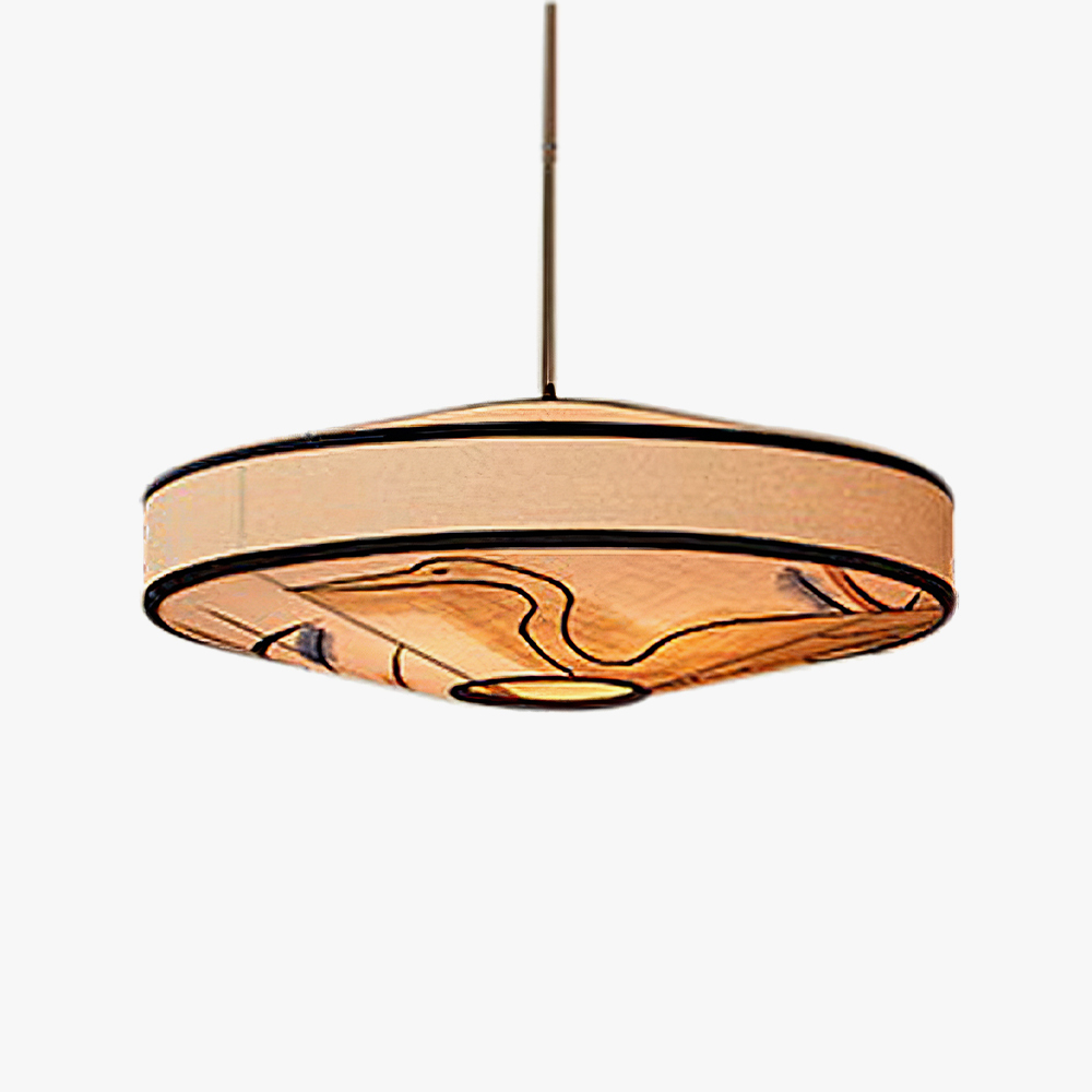 Modern Fabric and Iron Natural Wood Finish Pendant Light 