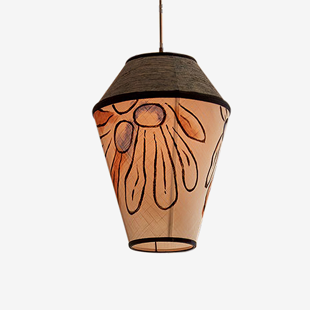 Modern Fabric and Iron Natural Wood Finish Pendant Light 