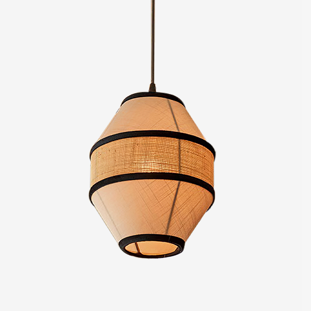 Modern Fabric and Iron Natural Wood Finish Pendant Light 