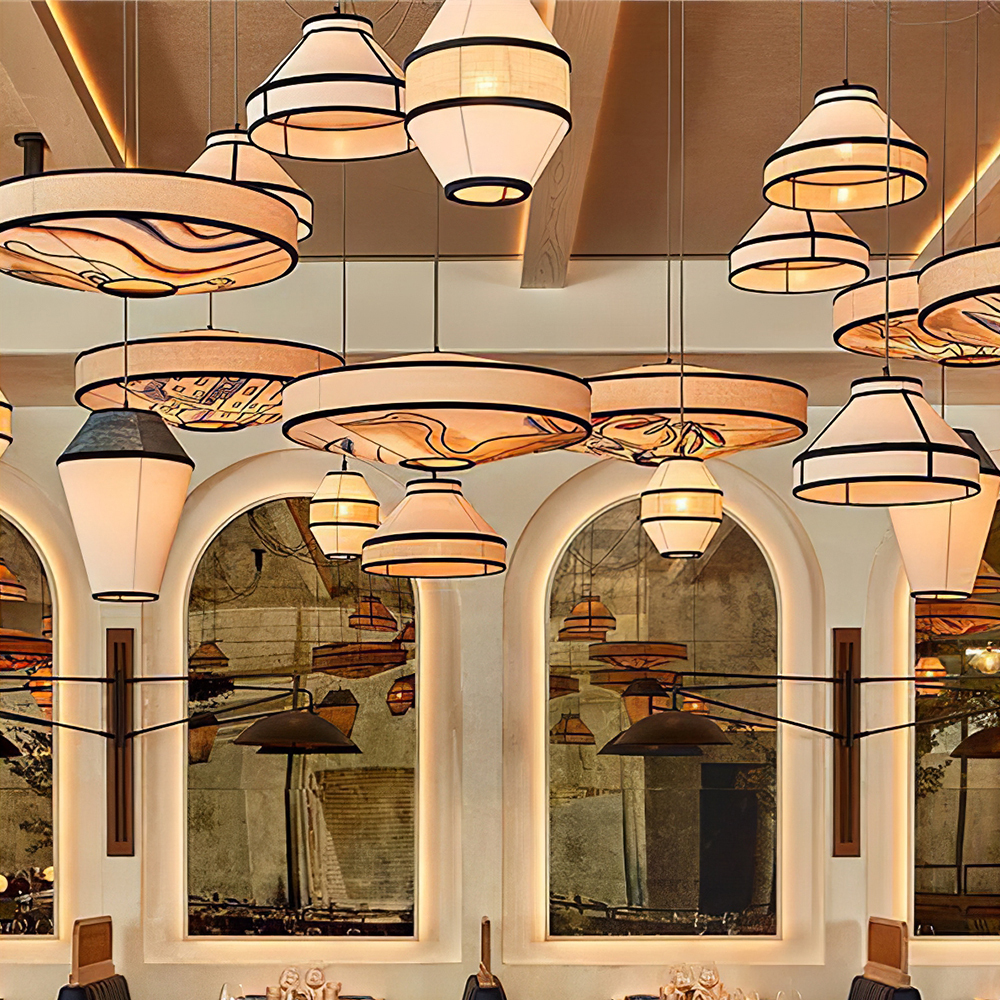 Modern Fabric and Iron Natural Wood Finish Pendant Light 