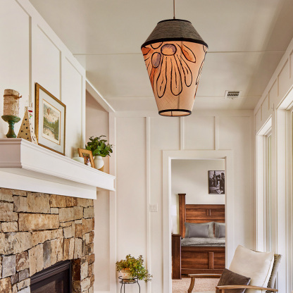 Modern Fabric and Iron Natural Wood Finish Pendant Light 