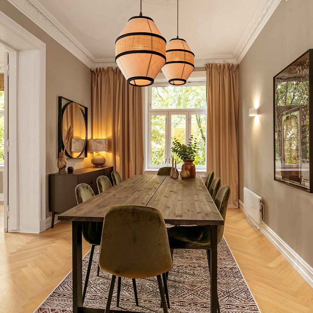 Modern Fabric and Iron Natural Wood Finish Pendant Light 