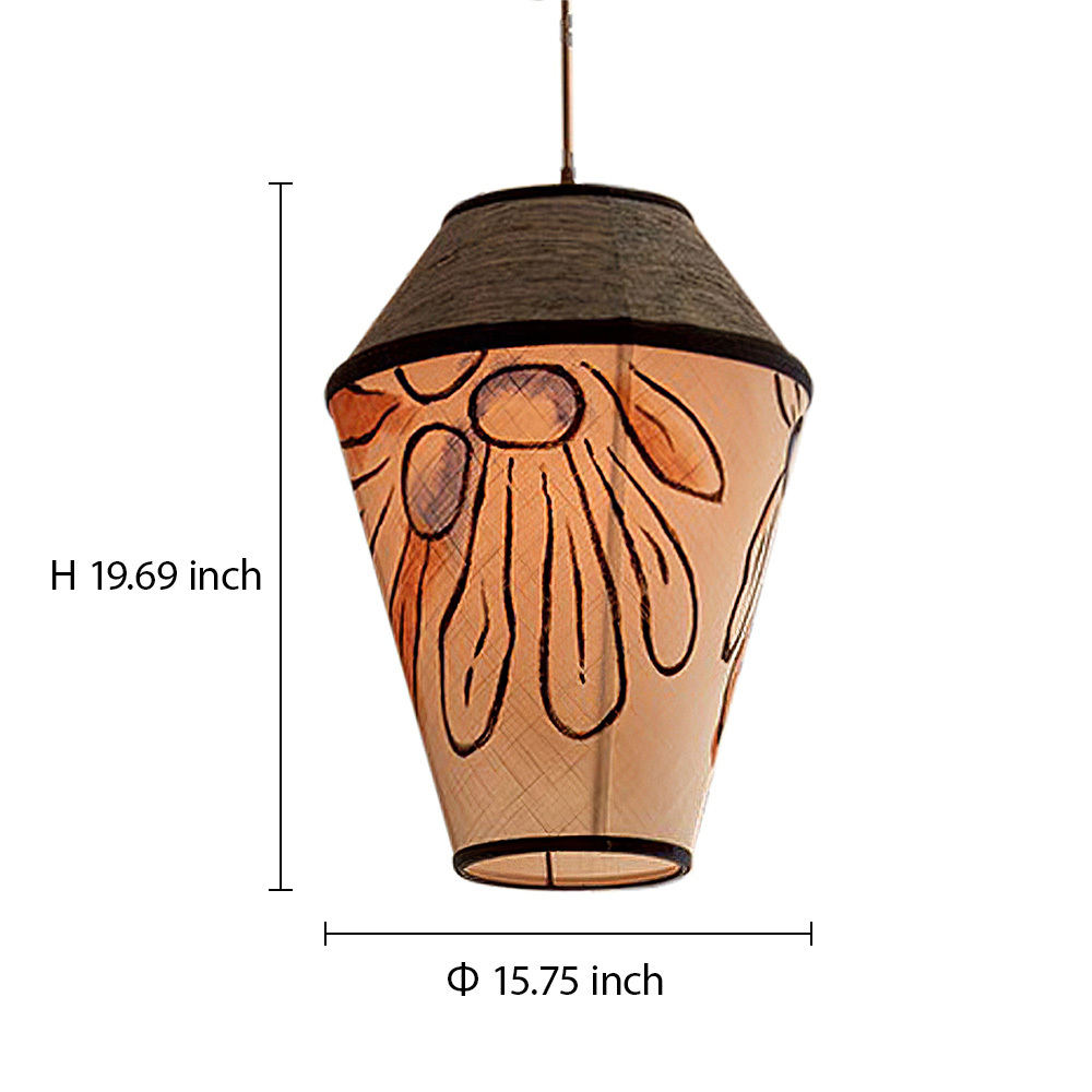 Modern Fabric and Iron Natural Wood Finish Pendant Light 