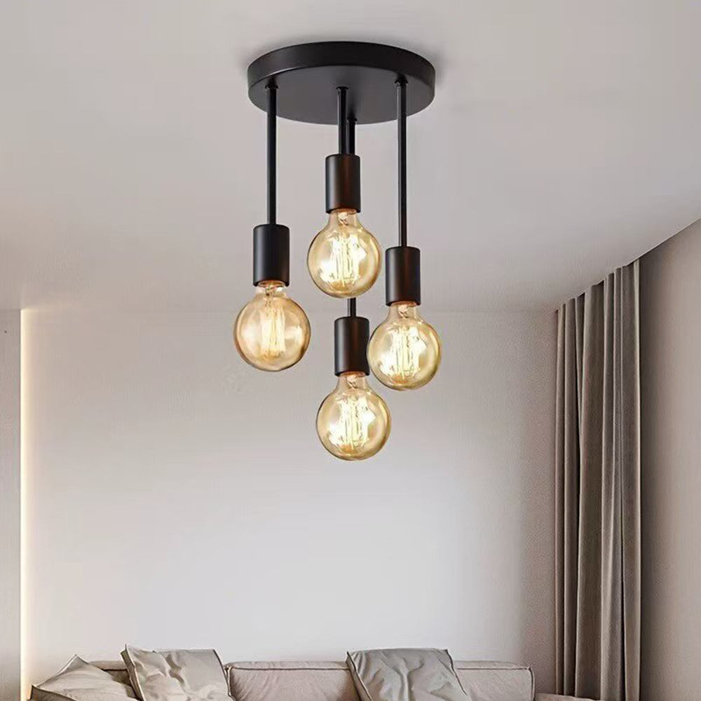 Modern Industrial Black Iron Glass 3 Light Ceiling Light