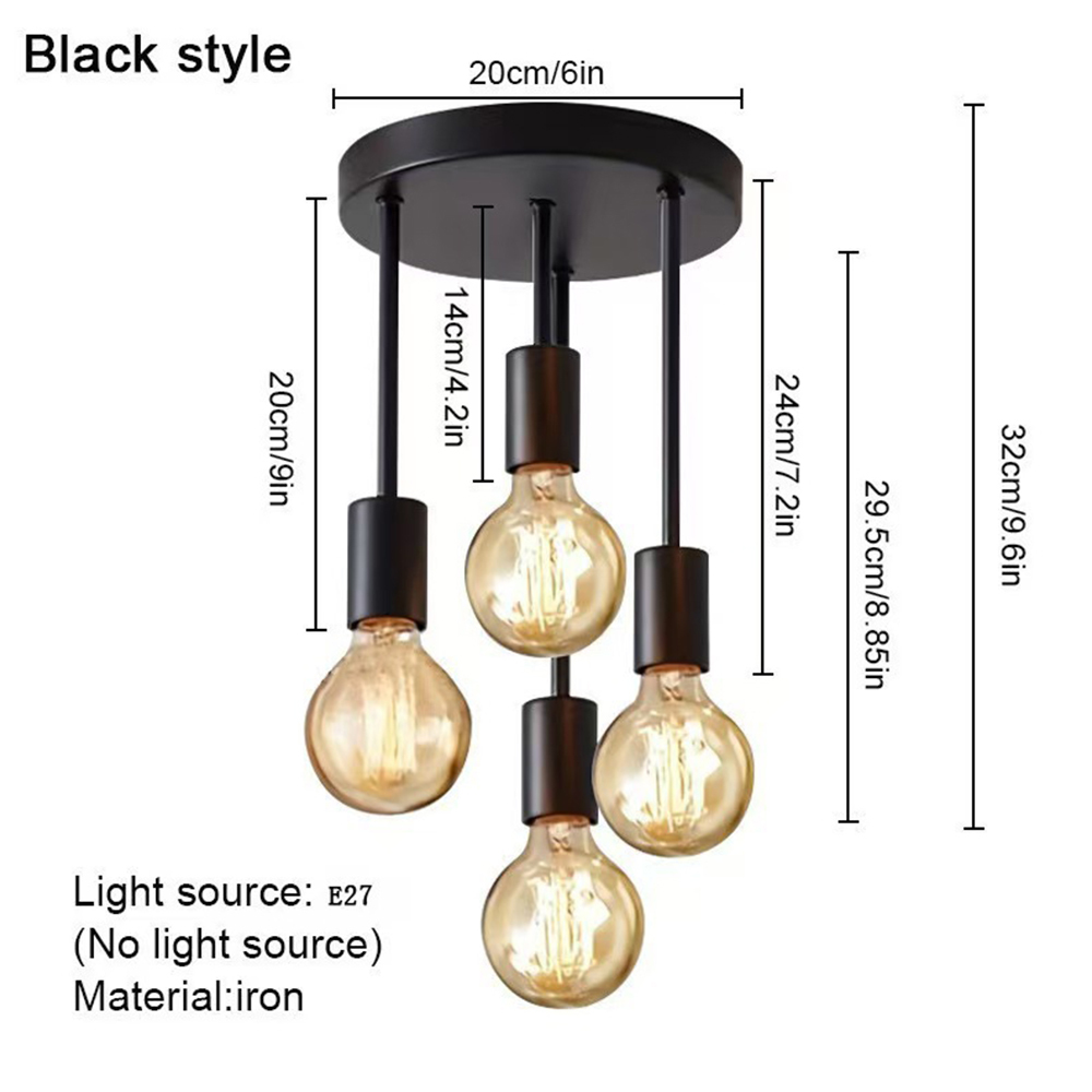 Modern Industrial Black Iron Glass 3 Light Ceiling Light