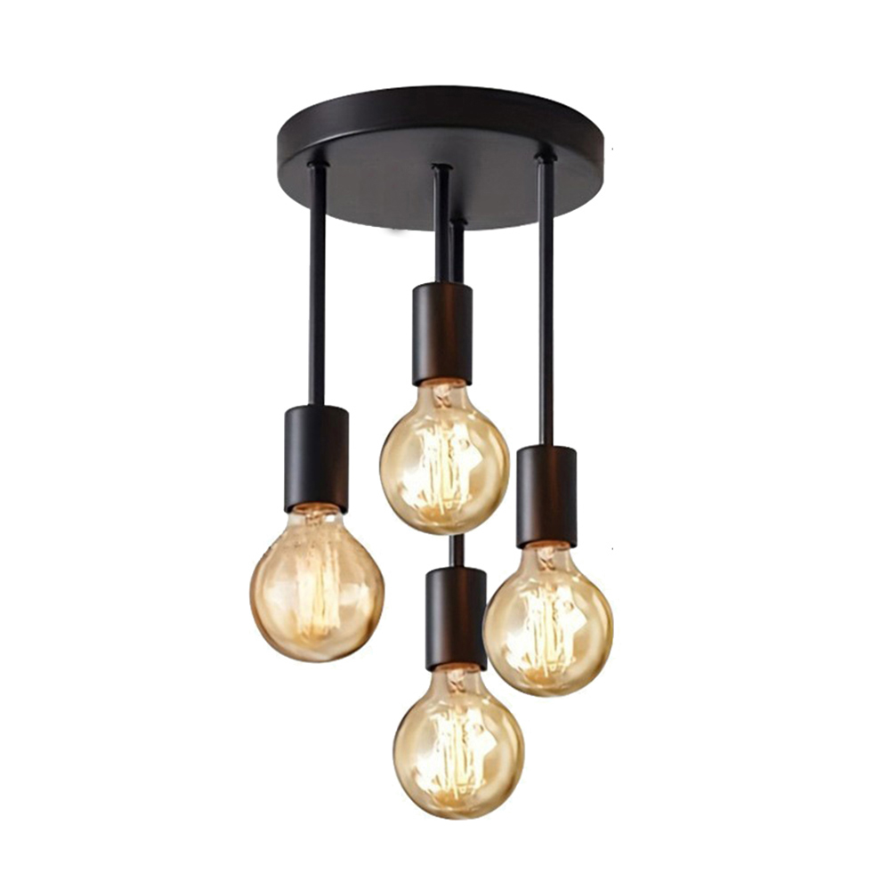Modern Industrial Black Iron Glass 3 Light Ceiling Light