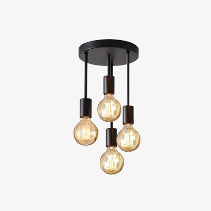 Modern Industrial Black Iron Glass 3 Light Ceiling Light