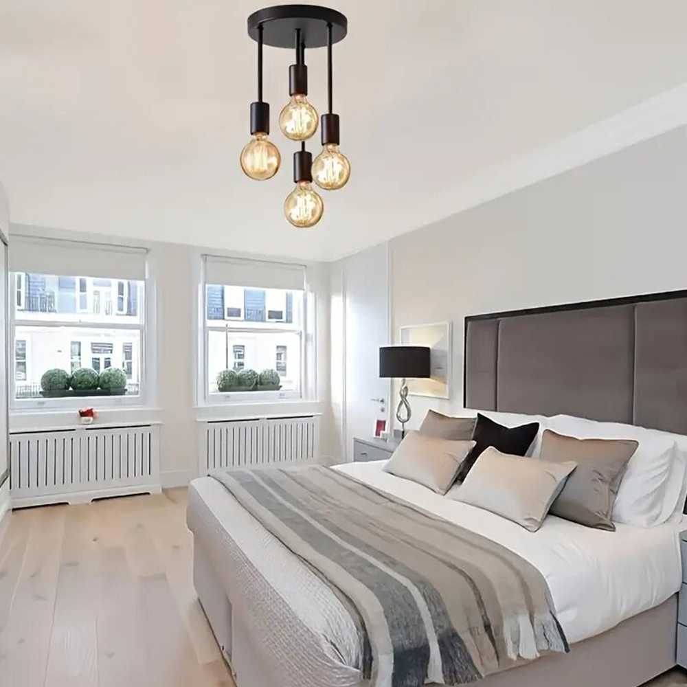 Modern Industrial Black Iron Glass 3 Light Ceiling Light