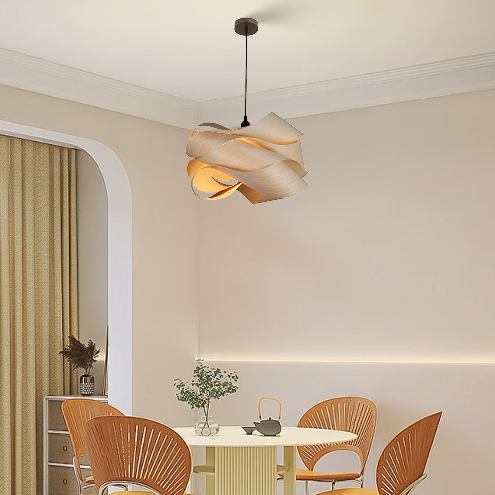 Modern Irregular Wood Plug-in Pendant Light