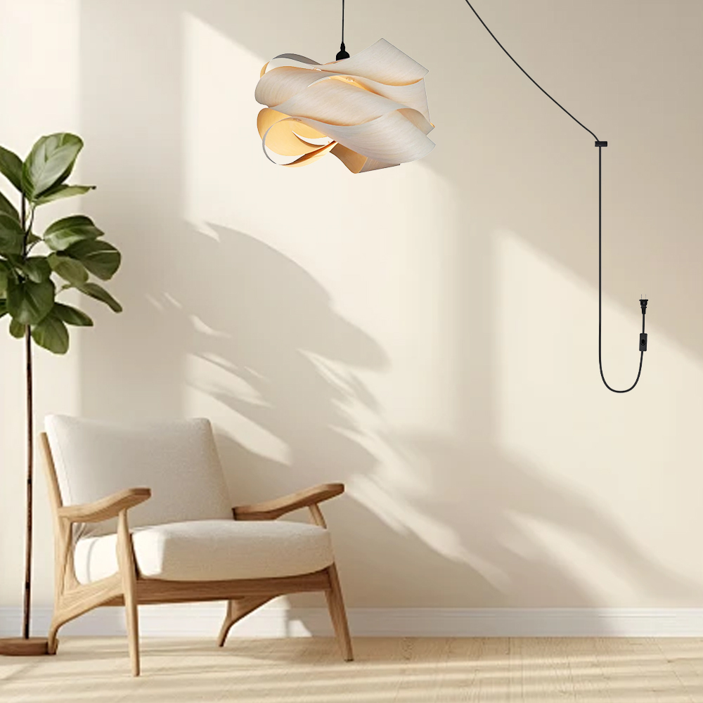 Modern Irregular Wood Plug-in Pendant Light