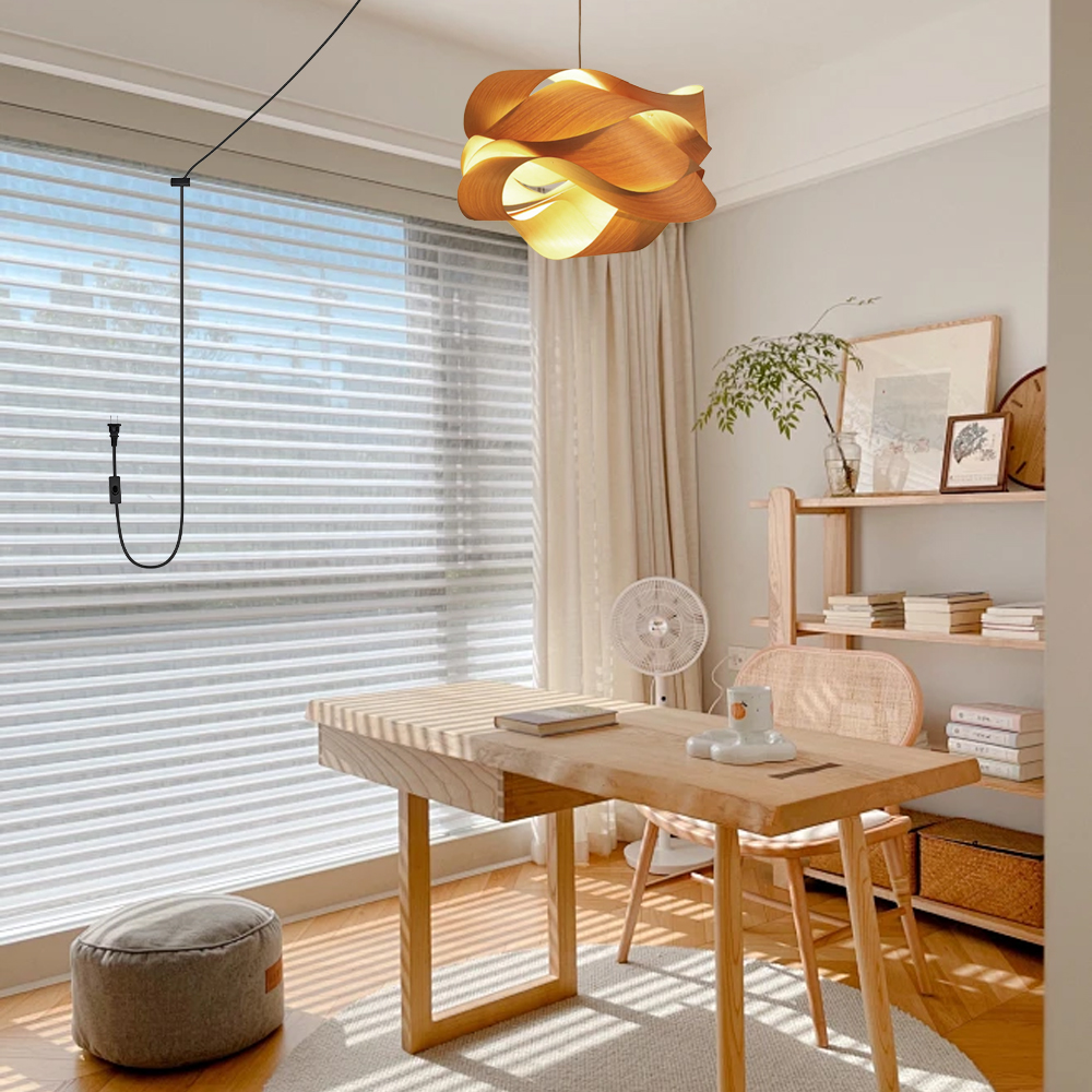 Modern Irregular Wood Plug-in Pendant Light