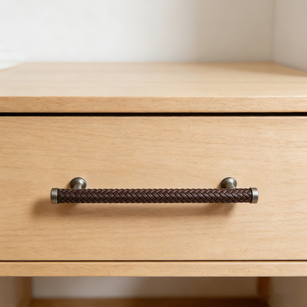 Modern Stylish Zinc Alloy Leather Kitchen Drawer Pulls