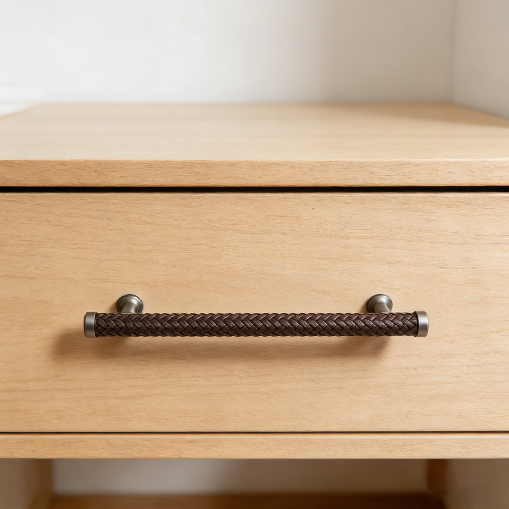 Modern Stylish Zinc Alloy Leather Kitchen Drawer Pulls