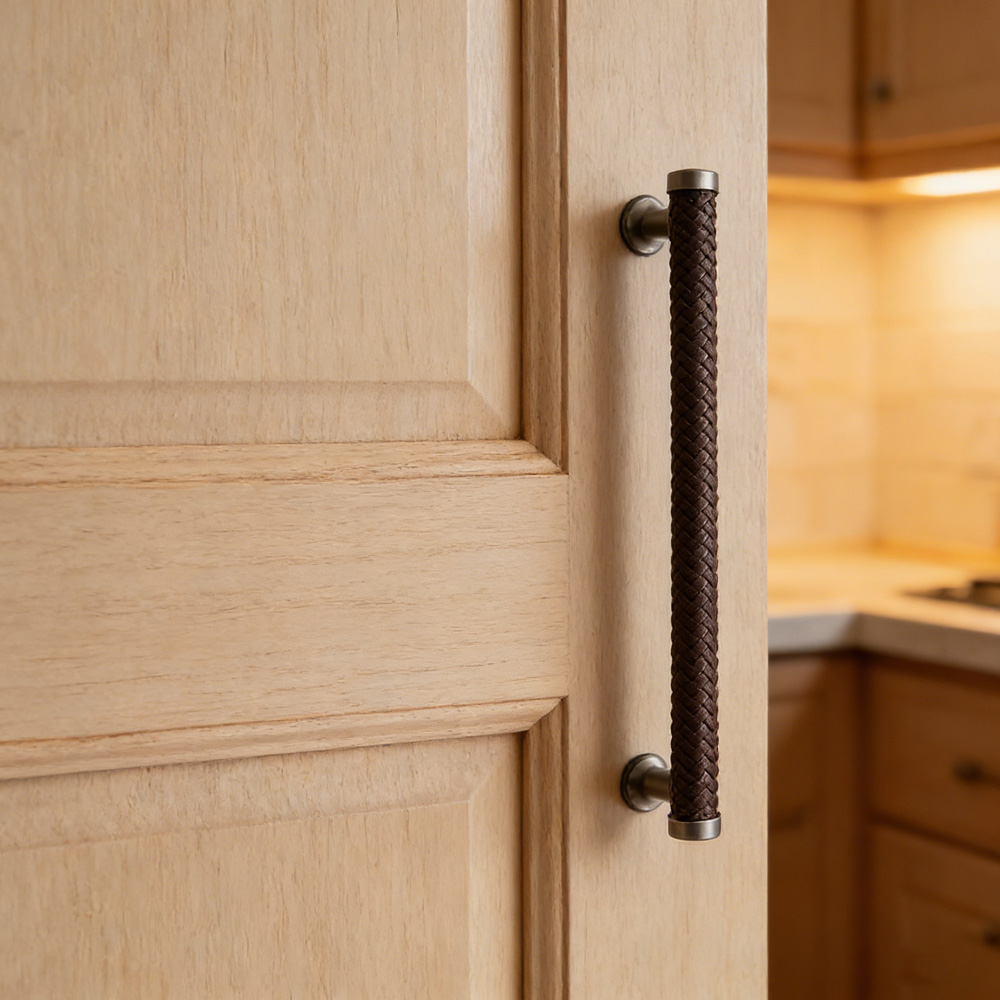 Modern Stylish Zinc Alloy Leather Kitchen Drawer Pulls