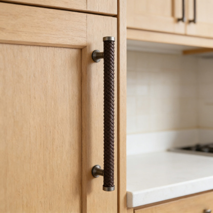 Modern Stylish Zinc Alloy Leather Kitchen Drawer Pulls