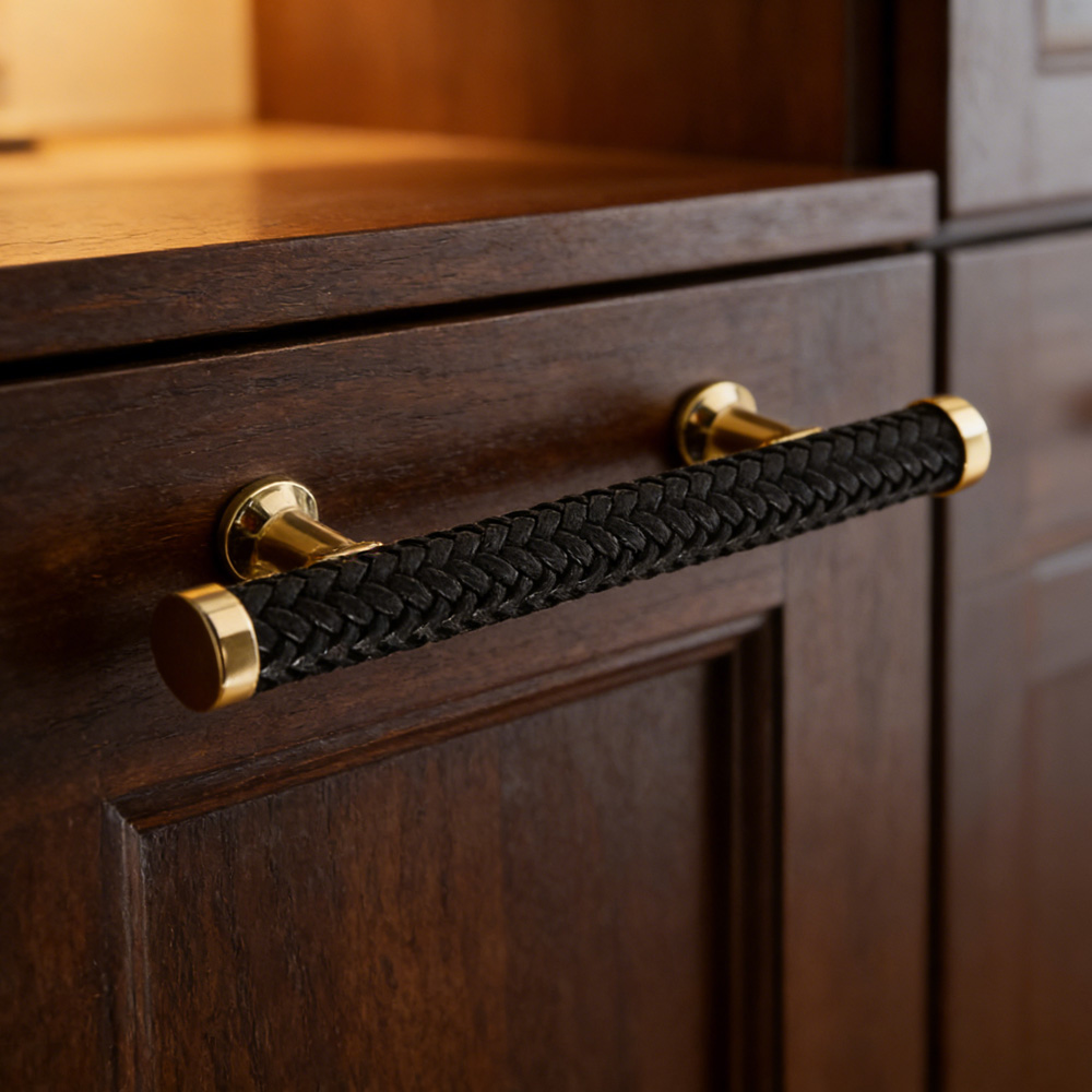 Modern Stylish Zinc Alloy Leather Kitchen Drawer Pulls