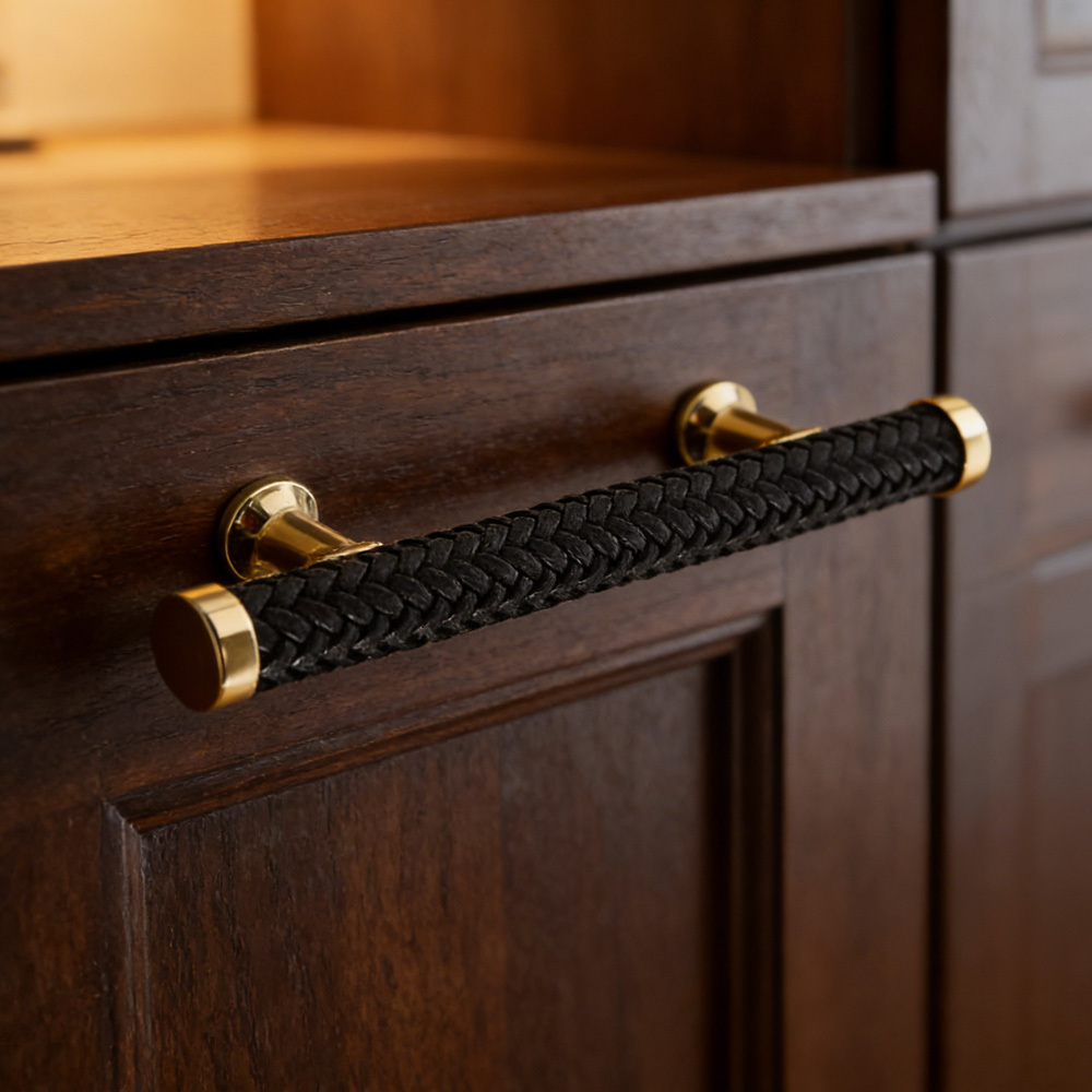 Modern Stylish Zinc Alloy Leather Kitchen Drawer Pulls