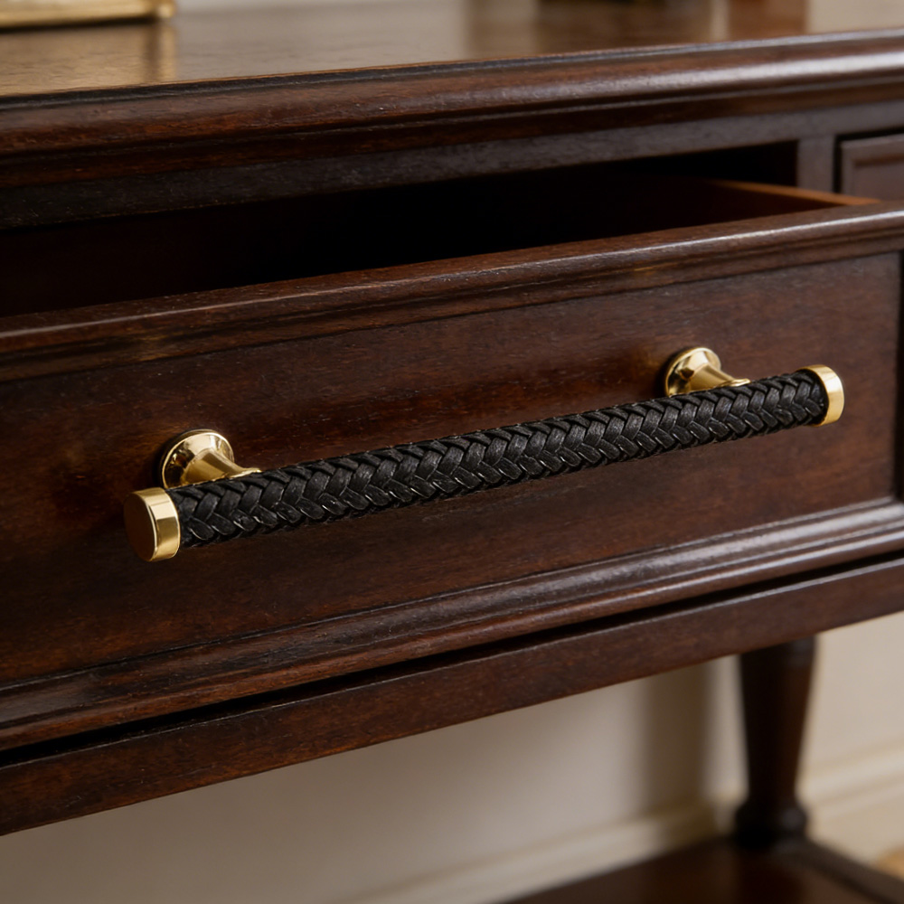 Modern Stylish Zinc Alloy Leather Kitchen Drawer Pulls