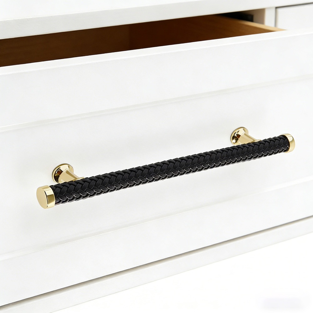 Modern Stylish Zinc Alloy Leather Kitchen Drawer Pulls