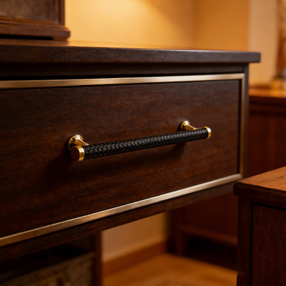 Modern Stylish Zinc Alloy Leather Kitchen Drawer Pulls