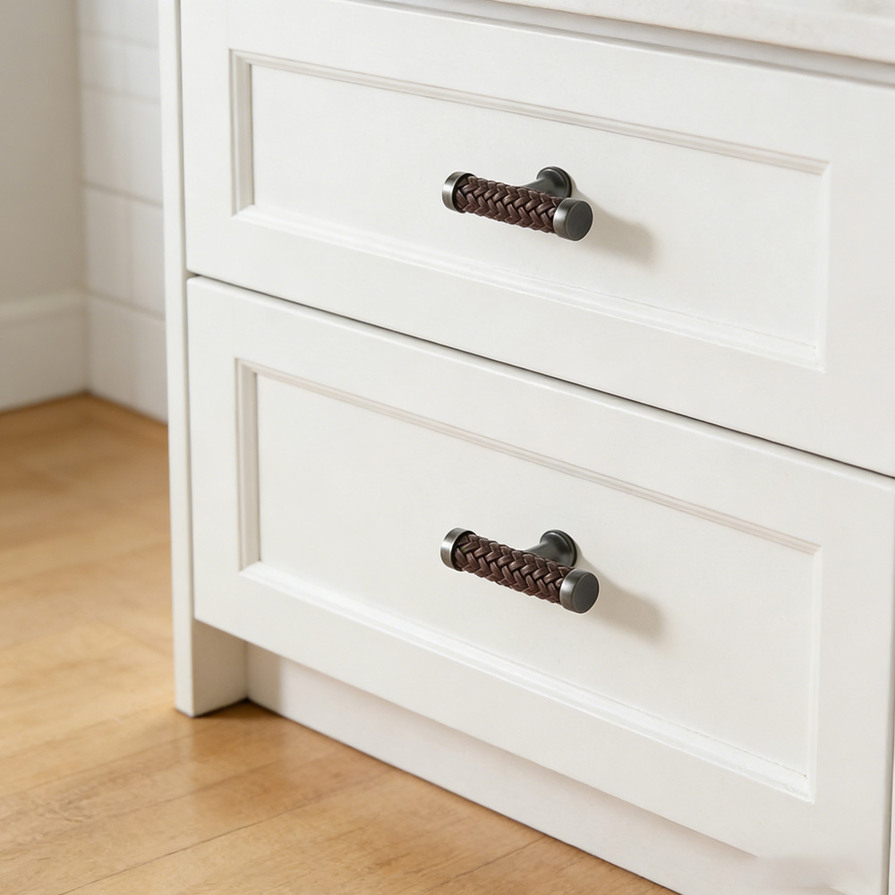 Modern Stylish Zinc Alloy Leather Kitchen Drawer Pulls