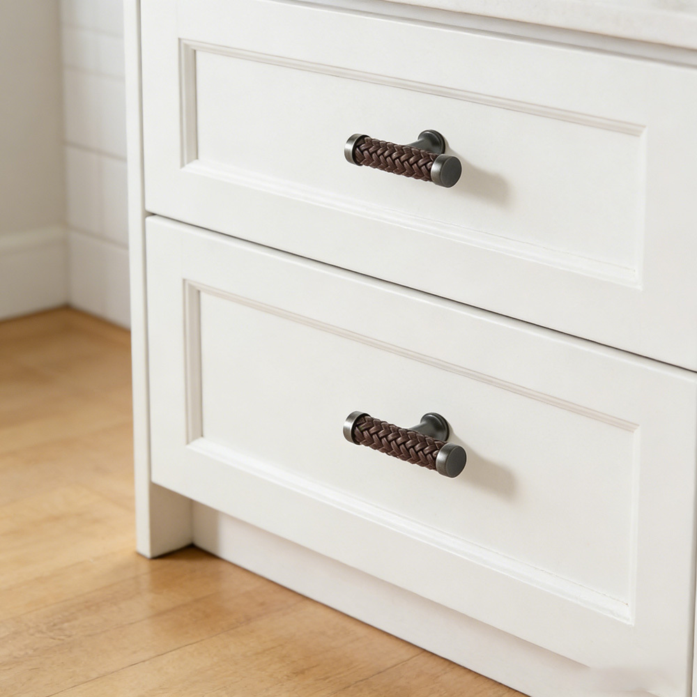 Modern Stylish Zinc Alloy Leather Kitchen Drawer Pulls