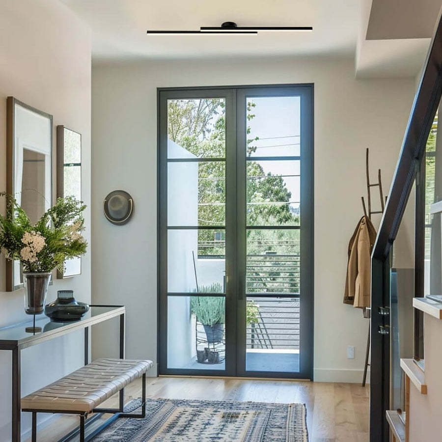 Modern Aluminium Long Strip Semi Flush Mount LED Ceiling Light For Living Room