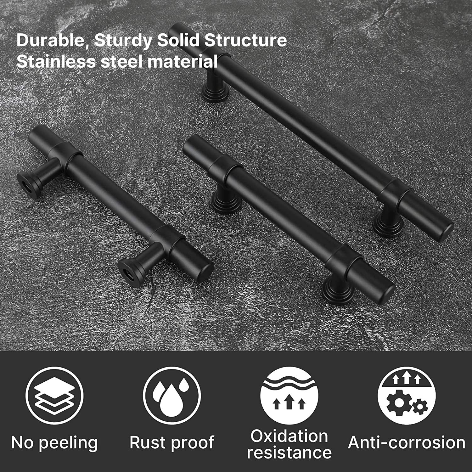 50 Pack Matte Black Cabinet Pulls Stainless Steel Cabinet Handles For Kitchen -Homdiy