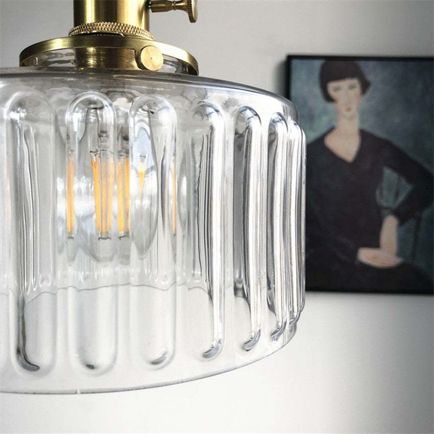 Retro Short Cylinder Wavy Glass Pendant Light -Homdiy