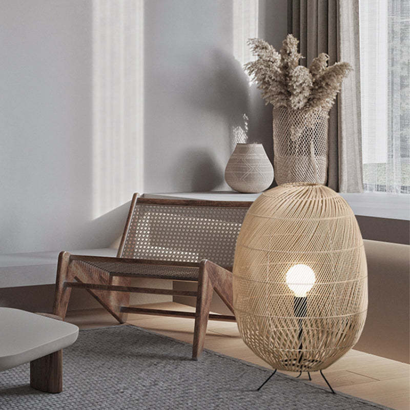 Natural Rattan Midi Floor Lamp for Living Room -Homdiy