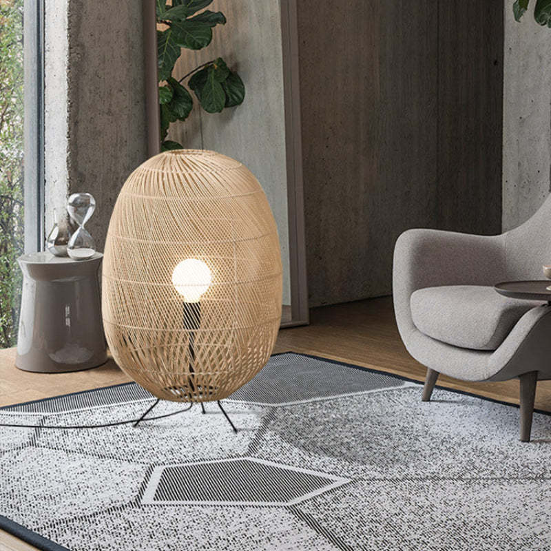 Natural Rattan Midi Floor Lamp for Living Room -Homdiy